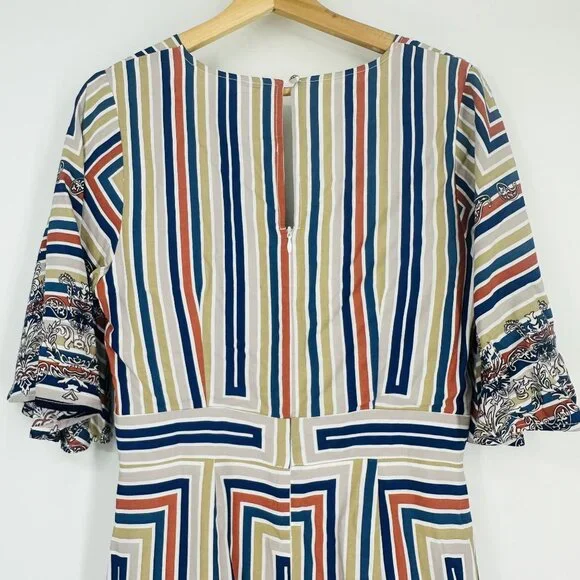 Cotton Bleu Multi Flutter Sleeve Striped Scarf Print V-neck Keyhole Maxi Dress S - Picture 8 of 13